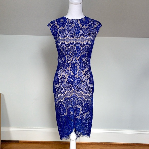 Lily Whyt Blue Lace Midi Dress - Picture 1 of 10